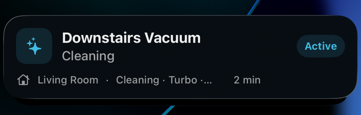 CasaRay Live Activity following a downstairs vacuum cleaning the living room